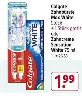 Colgate Zahnbürste Max White Stück + 1 Stück gratis oder Zahnpasta Sensation White 75 ml