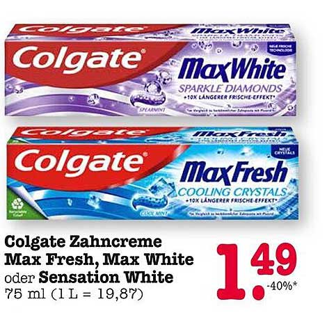 Colgate Zahnpasta Max Fresh, Max White oder Sensation White 75 ml