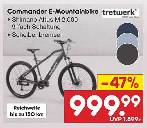 Commander E-Mountainbike - 9-fach Schaltung und Scheibenbremsen
