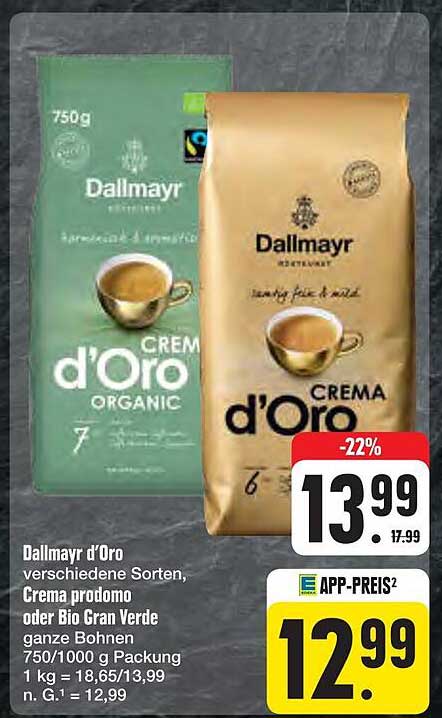 Dallmayr d'Oro verschiedene Sorten, Crema prodomo oder Bio Gran Verde