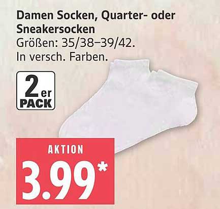 Damen Socken, Quarter- oder Sneakersocken, 2er Pack
