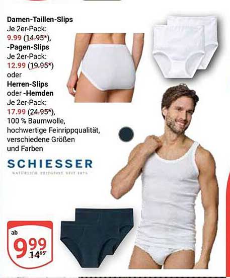 Damen-Taille-Slips 2er-Pack oder Herren-Slips 2er-Pack von Schiesser