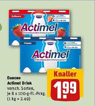 Danone Actimel Drink, verschiedene Sorten, je 8 x 100-g-Fl.-Pckg.