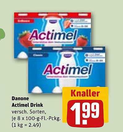 Danone Actimel Drink, verschiedene Sorten, je 8 x 100-g-Fl.-Pckg.