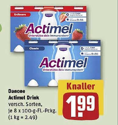 Danone Actimel Drink - Verschiedene Sorten, je 8 x 100-g-Fl.-Pckg.