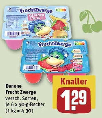 Danone Frucht Zwerge, verschiedene Sorten, 6 x 50-g-Becher