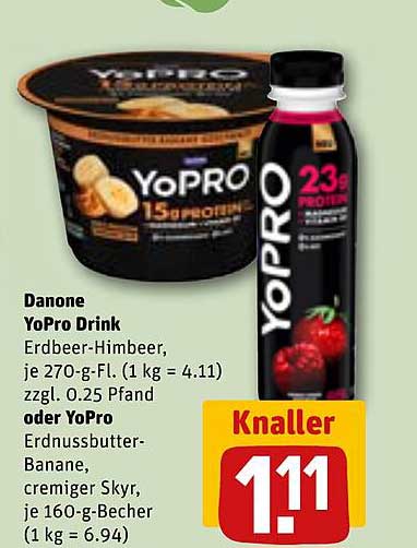 Danone YoPro Drink Erdbeer-Himbeer und YoPro Erdnussbutter-Banane