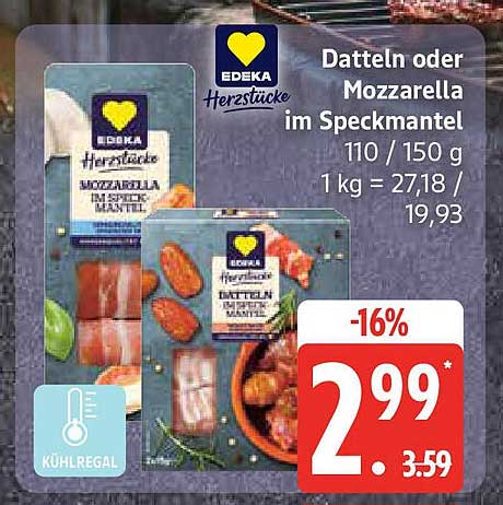 Datteln oder Mozzarella im Speckmantel