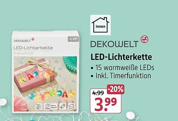 DEKOWELT LED-Lichterkette - 15 warmweiße LEDs mit Timerfunktion