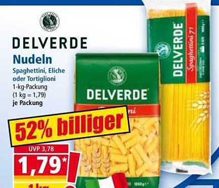 DELVERDE Nudeln - Spaghetti, Eliche oder Tortiglioni 1-kg-Packung