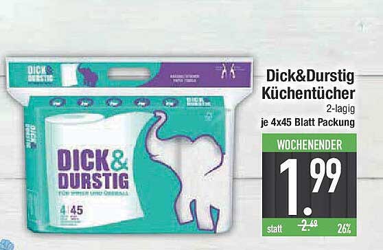 Dick&Durstig Küchentücher 2-lagig je 4x45 Blatt Packung