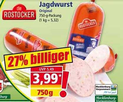 Die Rostocker Jagdwurst Original 750-g-Packung