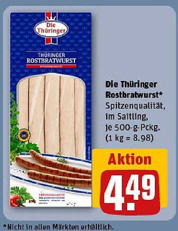 Die Thüringer Rostbratwurst* Spitzenqualität, im Saitling, je 500-g-Pckg. (1 kg = 8,98)