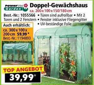 Doppel-Gewächshaus 200x100x150/180 cm