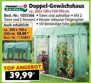 Doppel-Gewächshaus ca. 200 x 100 x 150/180 cm