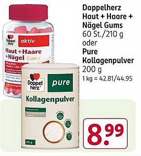 Doppelherz Haut + Haare + Nägel Gums 60 St. oder Pure Kollagenpulver 200 g