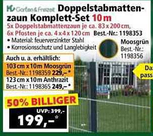 Doppelstabmattenzaun Komplett-Set 10 m