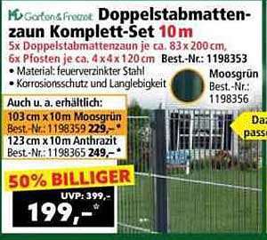 Doppelstabmattenzaun Komplett-Set 10m