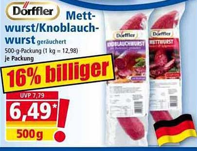 Dorffler Mettwurst/Knoblauchwurst geräuchert 500 g