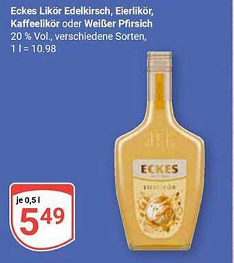 Eckes Likör Edelkirsch, Eierlikör, Kaffeelikör oder Weißer Pfirsich 0,5 l