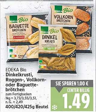 EDEKA Bio Dinkelkrusti, Roggen-, Vollkorn- oder Baguettebrötchen