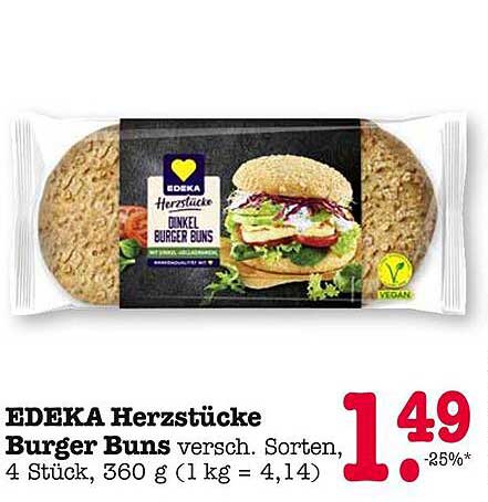 EDEKA Herzstücke Dinkel Burger Buns, 4 Stück, 360 g