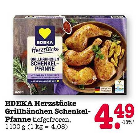 EDEKA Herzstücke Grillhähnchen Schenkel-Pfanne tiefgefroren, 1100 g