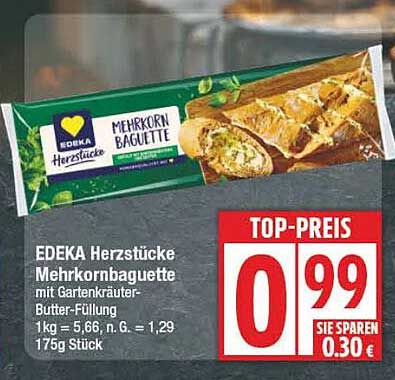 EDEKA Herzstücke Mehrkornbaguette mit Gartenkräuter-Butter-Füllung