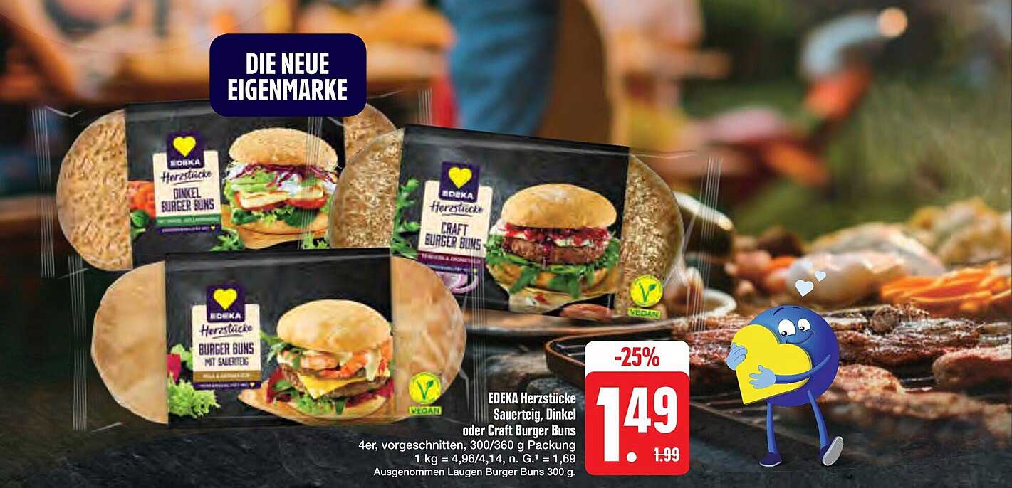 EDEKA Herzstücke Sauerteig, Dinkel oder Craft Burger Buns 4er