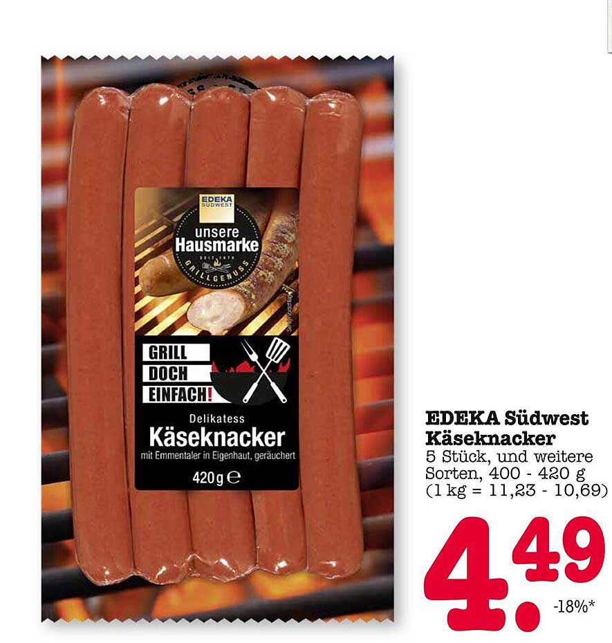 EDEKA Südwest Käseknacker 5 Stück, 420 g