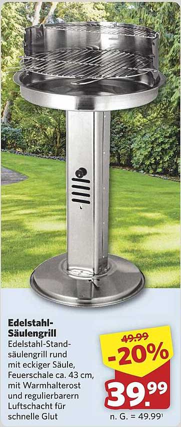 Edelstahl-Säulengrill - Rund mit Eckiger Säule
