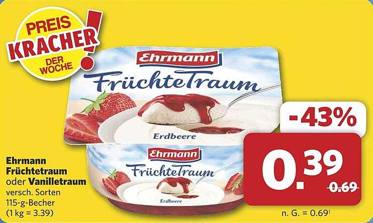 Ehrmann FrüchteTraum oder VanilleTraum 115-g-Becher