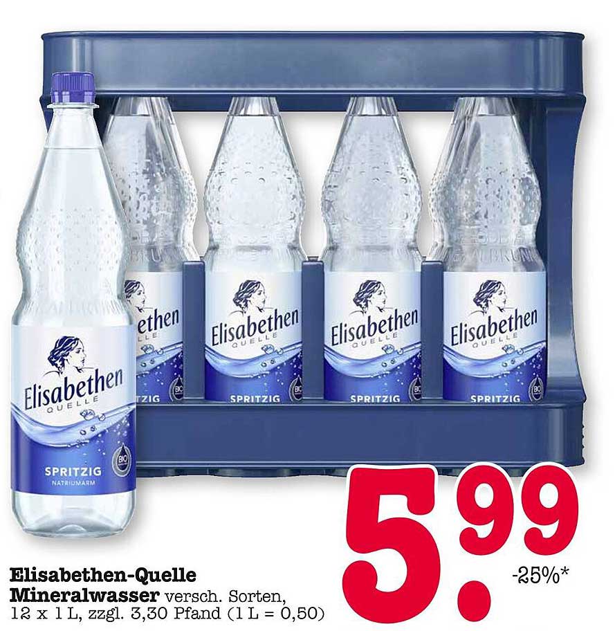 Elisabethen-Quelle Mineralwasser versch. Sorten, 12 x 1 l