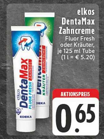 elkos DentaMax Zahnpasta Fluor Fresh oder Kräuter, je 125 ml Tube