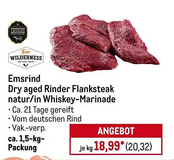 Emsrind Dry Aged Rinder Flanksteak in Whiskey-Marinade, ca. 1,5-kg-Packung