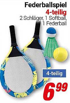 Federballspiel 4-teilig - 2 Schläger, 1 Softball, 1 Federball