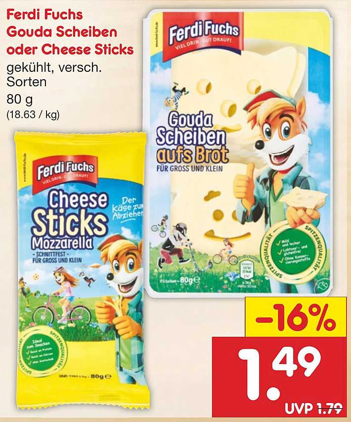 Ferdi Fuchs Gouda Scheiben oder Cheese Sticks