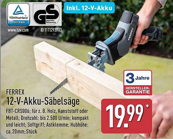 FERREX 12-V-Akku-Säbelsäge