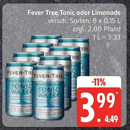 Fever Tree Tonic oder Limonade 8 x 0,15 L in verschiedenen Sorten