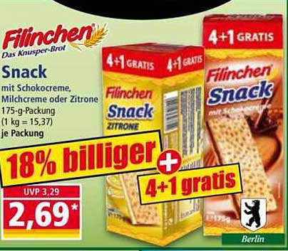Filinchen Snack mit Schokocreme, Milchcreme oder Zitrone 175 g-Packung