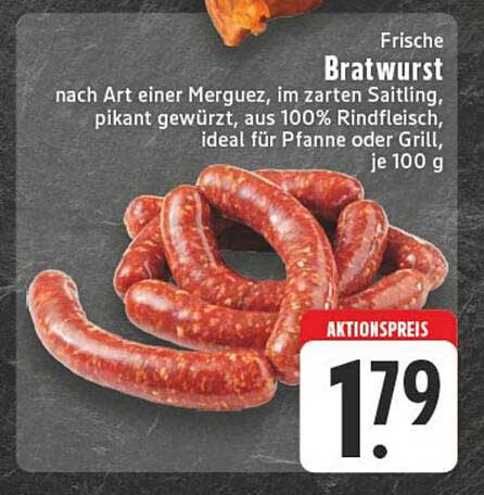 Frische Bratwurst nach Art einer Merguez, im zarten Saitling, pikant gewürzt