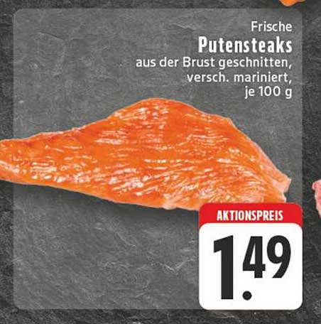 Frische Putentsteaks aus der Brust geschnitten, verschieden mariniert, je 100 g
