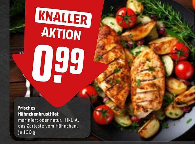 Frisches Hähnchenbrustfilet mariniert oder natur, Hkl. A, das Zarteste vom Hähnchen, je 100 g