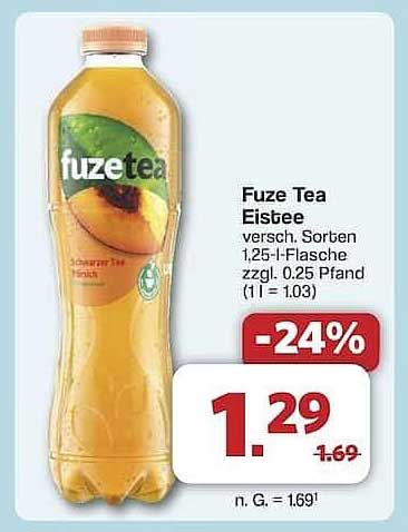 Fuze Tea Eistee, verschiedene Sorten, 1,25-L-Flasche