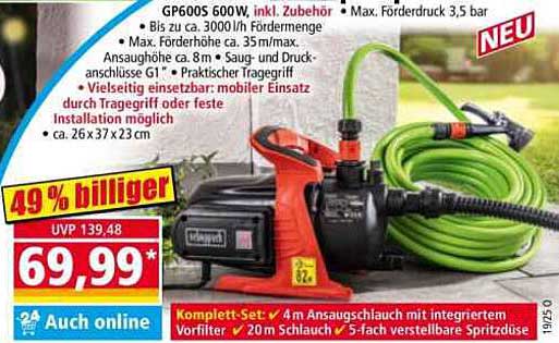 Gardena GP600S 600W - leistungsstarke Gartenpumpe mit Zubehör
