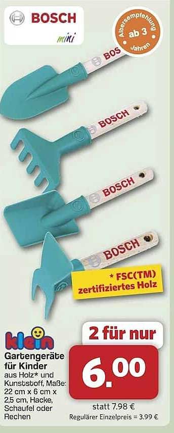 Gartengeräte für Kinder aus Holz und Kunststoff von BOSCH