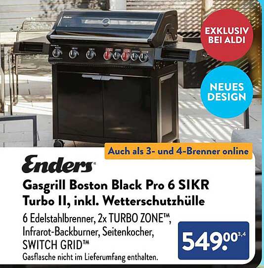 Gasgrill Boston Black Pro 6 SIKR Turbo II, inkl. Wetterschutzhülle