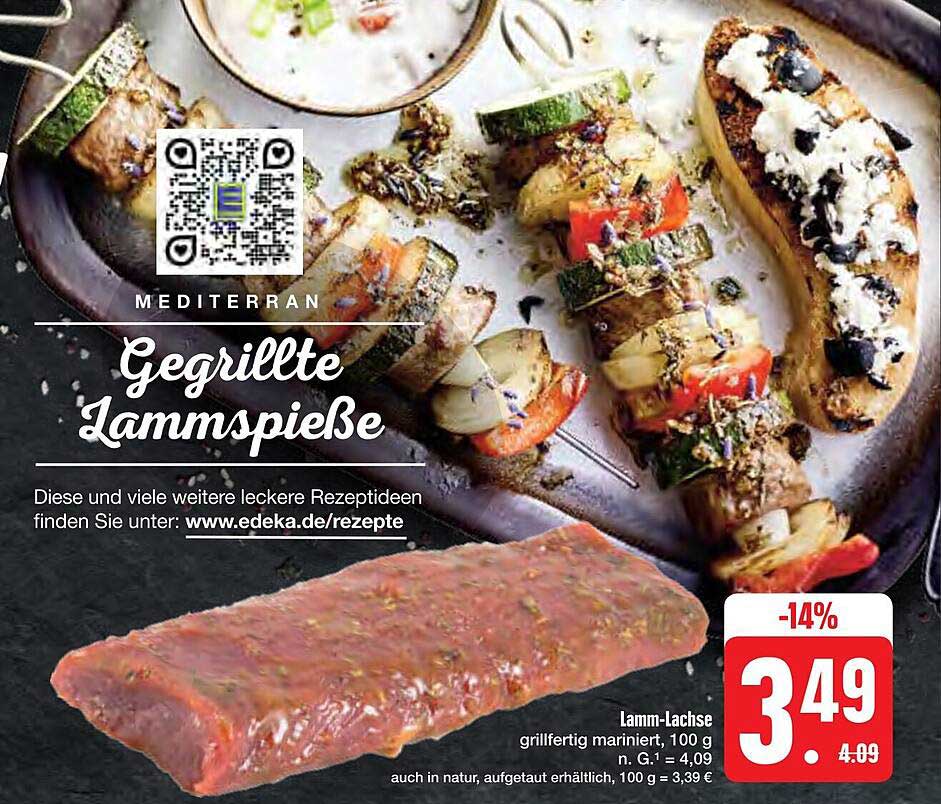 Gegrillte Lammschläge – grillfertig mariniert, 100 g