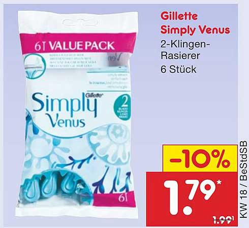 Gillette Simply Venus 2-Klingen-Rasierer – 6 Stück