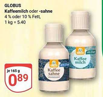 GLOBUS Kaffee- oder Kaffeesahne 4 % oder 10 % Fett, 165 g